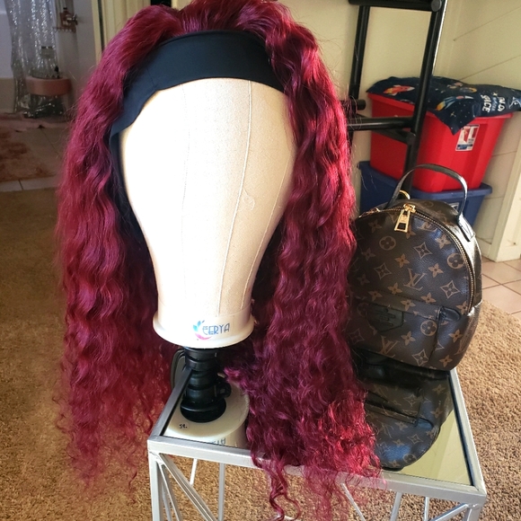 24 inch plum color deep wave human hair headband wig - Picture 1 of 7